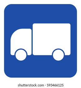 blue rounded square information road sign with white lorry car icon