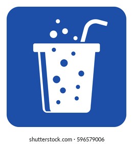 blue rounded square information road sign - white fast food carbonated drink with straw icon