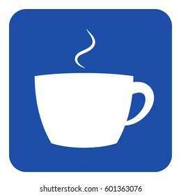 blue rounded square information road sign - white cup with smoke icon