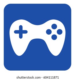 blue rounded square information road sign with white gamepad icon