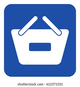 blue rounded square information road sign with white shopping basket minus, remove icon