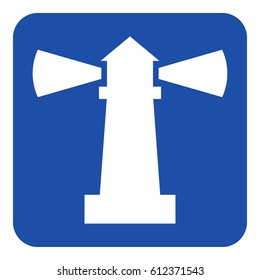 blue rounded square information road sign with white lighthouse icon
