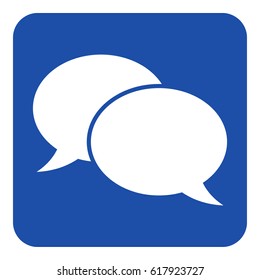 blue rounded square information road sign with two white speech bubbles icon