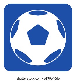 blue rounded square information road sign with white classical football, soccer ball icon