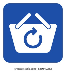 blue rounded square information road sign with white shopping basket refresh icon