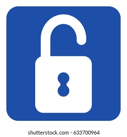 blue rounded square information road sign with white open padlock icon