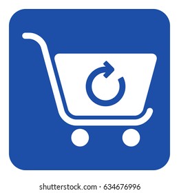 blue rounded square information road sign with white shopping cart refresh icon
