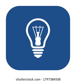 Blue rounded square light bulb line icon, button isolated on a white background. EPS10 vector file