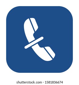 Blue rounded square muted phone icon, button on a white background