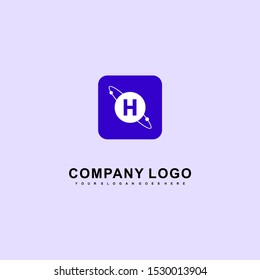 blue rounded square with planet H logo letter simple technology design concept isolated on gray background. vector illustration