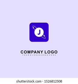 blue rounded square with planet J logo letter simple technology design concept isolated on gray background. vector illustration