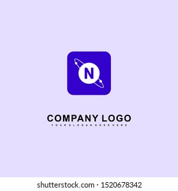 blue rounded square with planet N logo letter simple technology design concept isolated on gray background. vector illustration