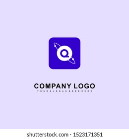 blue rounded square with planet Q logo letter simple technology design concept isolated on gray background. vector illustration