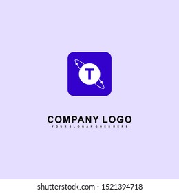 blue rounded square with planet T logo letter simple technology design concept isolated on gray background. vector illustration