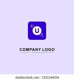 blue rounded square with planet U logo letter simple technology design concept isolated on gray background. vector illustration