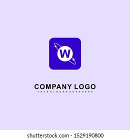 blue rounded square with planet W logo letter simple technology design concept isolated on gray background. vector illustration