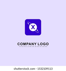 blue rounded square with planet X logo letter simple technology design concept isolated on gray background. vector illustration
