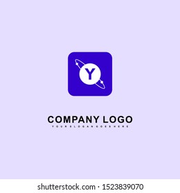 blue rounded square with planet Y logo letter simple technology design concept isolated on gray background. vector illustration