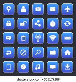 Blue Rounded Square Web or Phone Icon Set