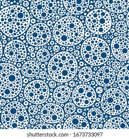 rondas azules en blanco. células biológicas abstractas. patrón transparente vectorial