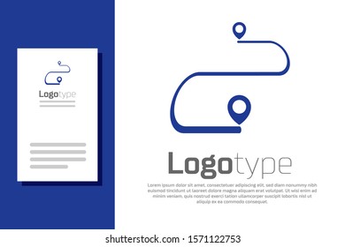 Blue Route location icon isolated on white background. Map pointer sign. Concept of path or road. GPS navigator. Logo design template element. Vector Illustration