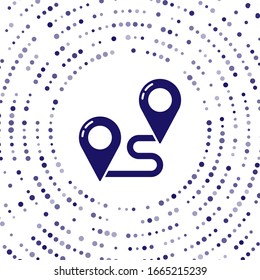 Icono de ubicación de la ruta azul aislado en fondo blanco. Asignar signo de puntero. Concepto de camino o camino. Navegador GPS. Puntos aleatorios del círculo abstracto. Ilustración vectorial