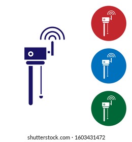 Blue Router and wi-fi signal symbol icon isolated on white background. Wireless ethernet modem router. Computer technology internet. Set color icons in circle buttons. Vector Illustration