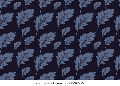 Blaue königliche Farbe Blatt nahtlose Muster. Blattmuster für Textil- und Papierdruck.