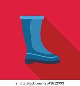 Blaue Gummistiefel schützt vor Regen und Schlamm flaches Symbol mit langem Schatten