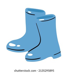 Blue rubber boots. Vector illustration isolated on white background. 