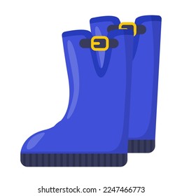 Blue rubber boots vector illustration. Rubber shoes or wellies for children isolated on white background. Autumn or fall, fashion or footwear concept