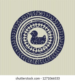Blue rubber duck icon inside grunge stamp