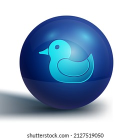 Blue Rubber duck icon isolated on white background. Blue circle button. Vector