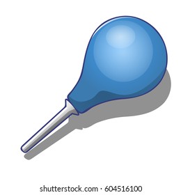 Blue rubber enema isolated on white background. Vector cartoon close-up illustration.
