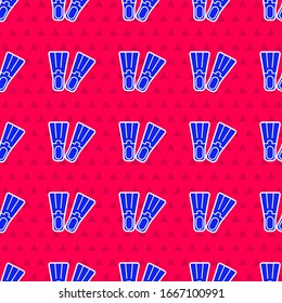 Blue Rubber flippers for swimming icon isolated seamless pattern on red background. Diving equipment. Extreme sport. Sport equipment.  Vector Illustration