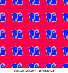 Blue Rubber flippers for swimming icon isolated seamless pattern on red background. Diving equipment. Extreme sport. Sport equipment.  Vector Illustration