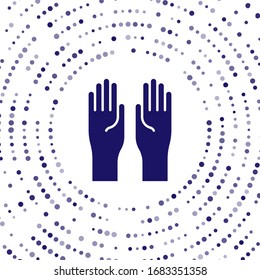Icono de guantes de goma azul aislado en fondo blanco. Signo de protección de látex. Símbolo del equipo de limpieza de la casa. Puntos aleatorios del círculo abstracto. Ilustración vectorial