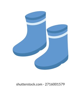 Ilustração de vetor de botas de chuva de borracha azul em estilo plano. Calçado impermeável, botas de goma clássicas isoladas no fundo branco.