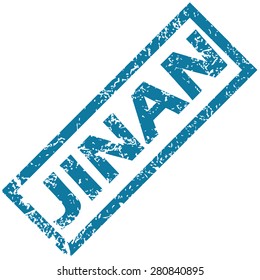 Blue rubber stamp with city name Jinan, isolated on white