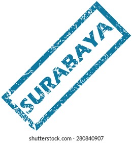 Blue rubber stamp with city name Surabaya, isolated on white