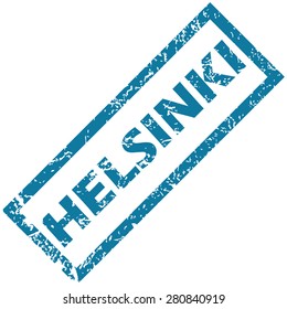 Blue rubber stamp with city name Helsinki, isolated on white