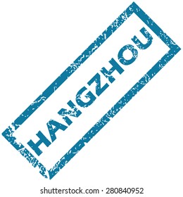 Blue rubber stamp with city name Hangzhou, isolated on white