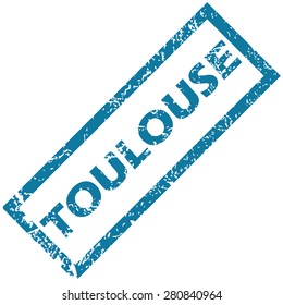 Blue rubber stamp with city name Toulouse, isolated on white