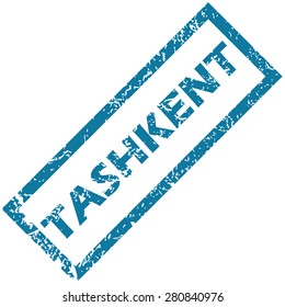 Blue rubber stamp with city name Tashkent, isolated on white