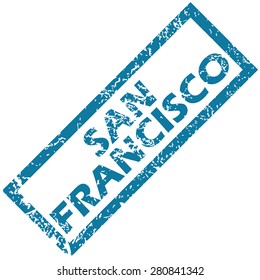 Blue rubber stamp with city name San Francisco, isolated on white