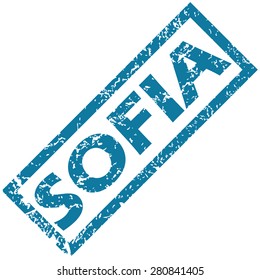 Blue rubber stamp with city name Sofia, isolated on white