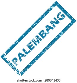 Blue rubber stamp with city name Palembang, isolated on white