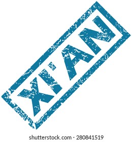 Blue rubber stamp with city name Xi an, isolated on white