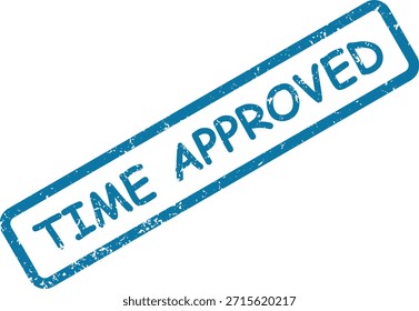 Un sello de goma azul con un efecto grunge, con "TIEMPO APROBADO" para indicar la validación o aceptación de un horario.