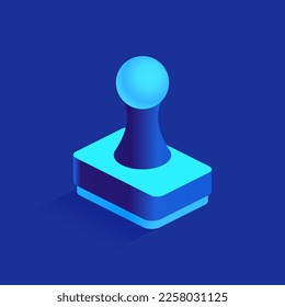 Blue rubber stamp icon in isometric view. Certification of documents with wet seal. Approval sign, payment authentication, paperwork in office. Vector illustration isolated on white background